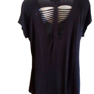 INDIGO THREAD CO. Hi-Low CUT OUT Back Silky Top Women's   Black MED